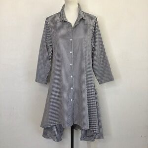 Step In Style Women Elegant Black White Gingham Collared Button Up Shirt Dress M